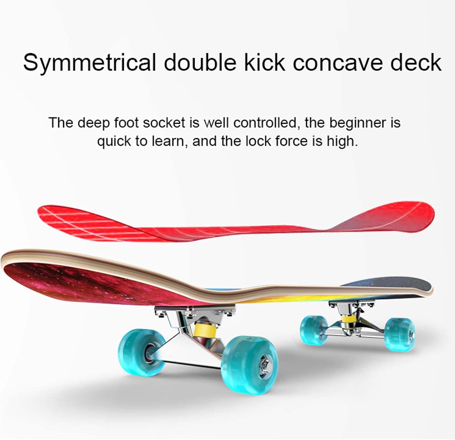 Skateboard 7-Layer Maple Deck with Colorful Flashing Wheels, Standard Skateboards for Beginners, Teens, Adults, Birthday Gift