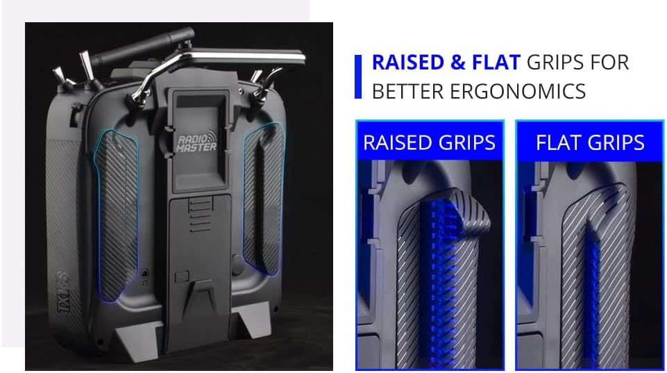 RotorLogic RadioMaster TX16S Mark II MAX Edition 2.4GHz 16 Channel EdgeTX OpenTX Radio Transmitter Leather Grips CNC Finished Components Mode 2 (Carbon Black, ELRS w/ AG01)