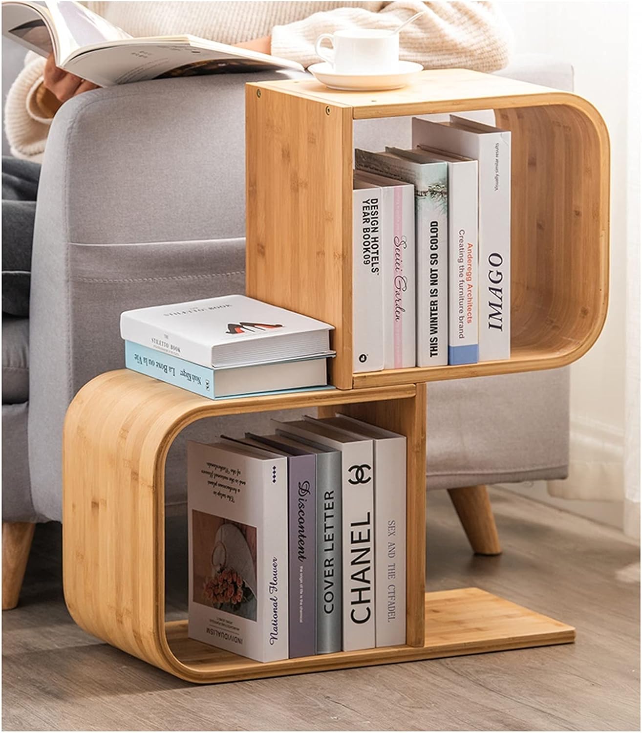 Book Shelf Organizer Novelty Bamboo Bookshelf Rack Large Capacity Free-Standing Bedside Table/Side Table/partition Easy-Assembly Bookcase Storage Shelf for Living Room, Narrow, Bedroom, Offi