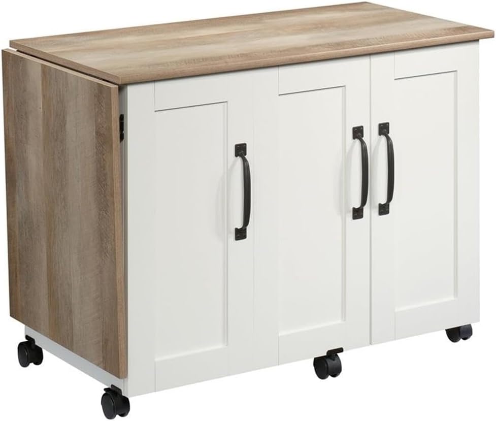 Home Square 2 Piece Mid Century Bookcase and Craft Table Set in Lintel Oak