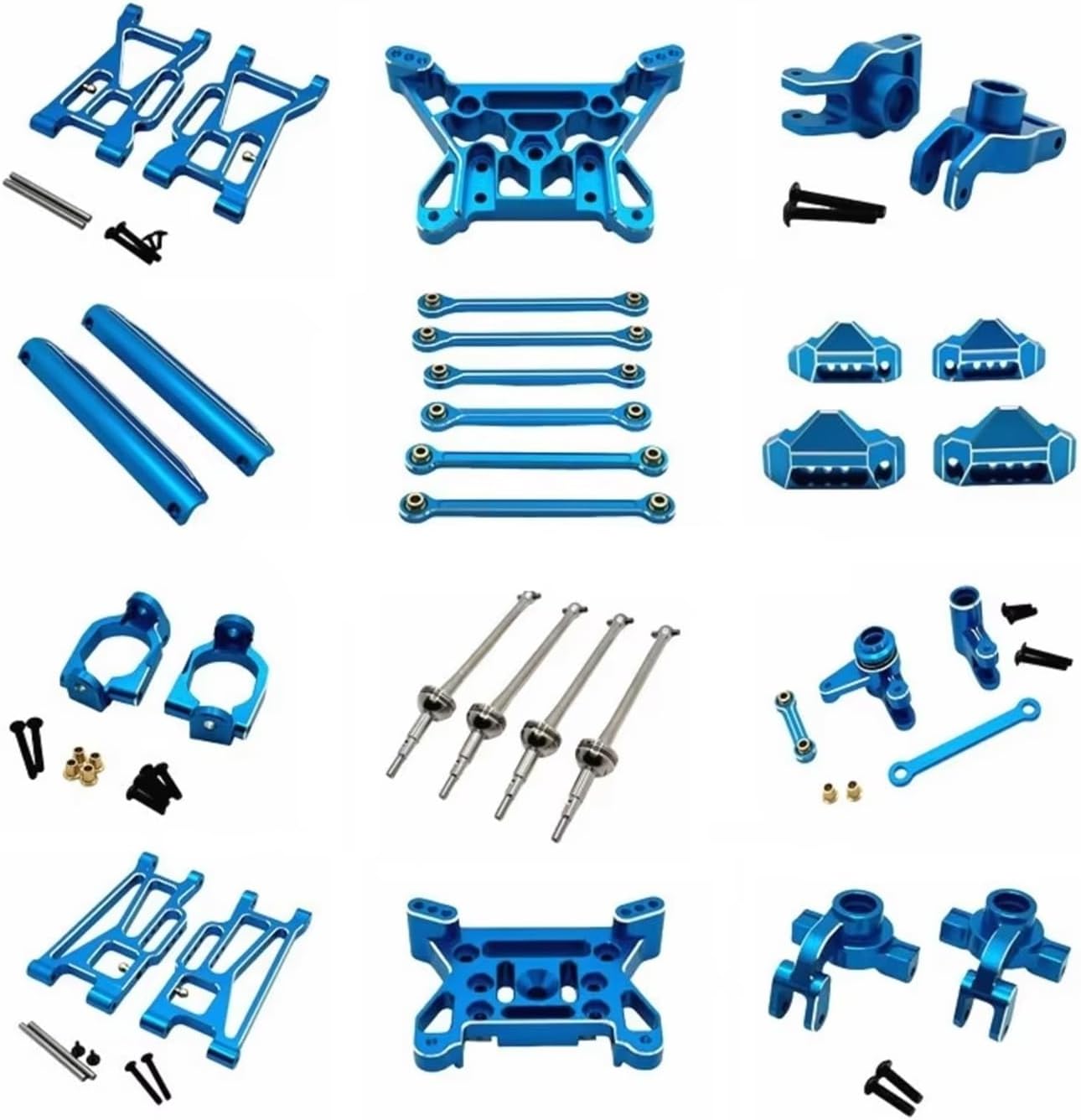 For MJX 10208 V1 V2 Metal For Swing Arm Steering Cup Hub Carrier Link Rod Shock Tower Drive Shaft Set RC Car Upgrade Parts Accessories And Use Rc Steering Cups(Blue)