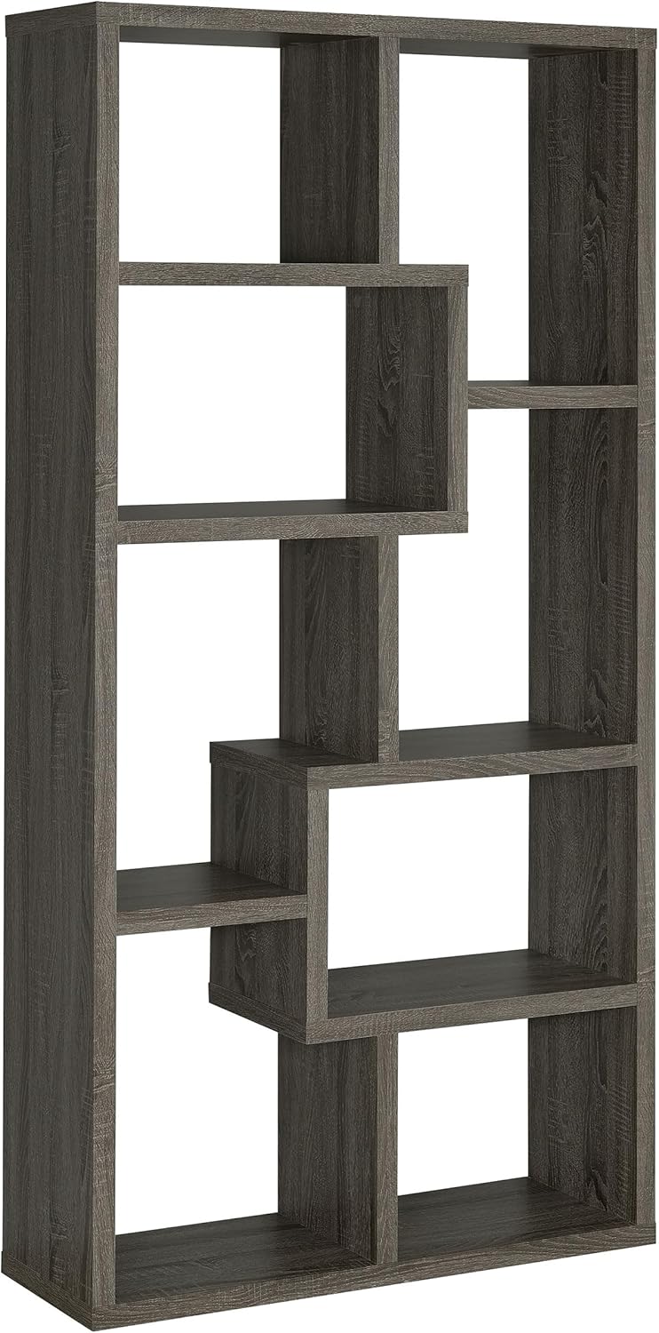 Coaster Home Furnishings - Theo - MDF and Engineered Veneer - 7-Shelf Geometric Bookcase with Transitional Style - Living Room and Home Office - 71-Inch - Weathered Gray - 800510