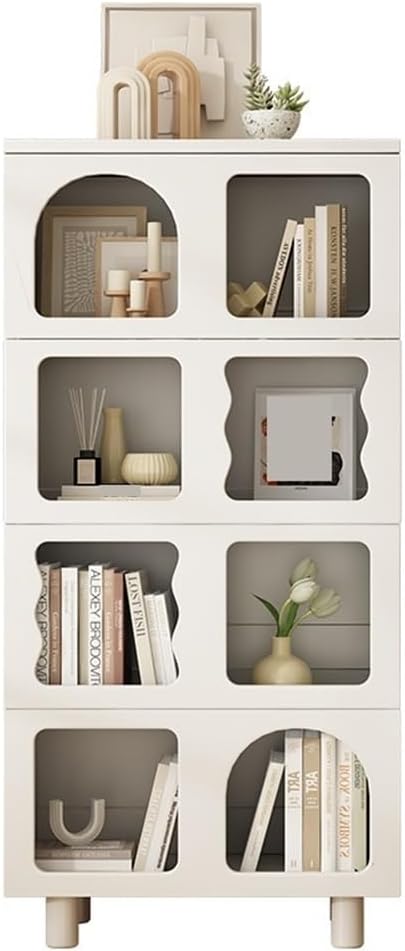 MAGUZA Compact Bookcase, Floor-Standing Storage Rack with 8 Cube Storage, Cave Display Cabinet, for Living Room, Bedroom (Color : White, Size : 61 * 32 * 130cm)