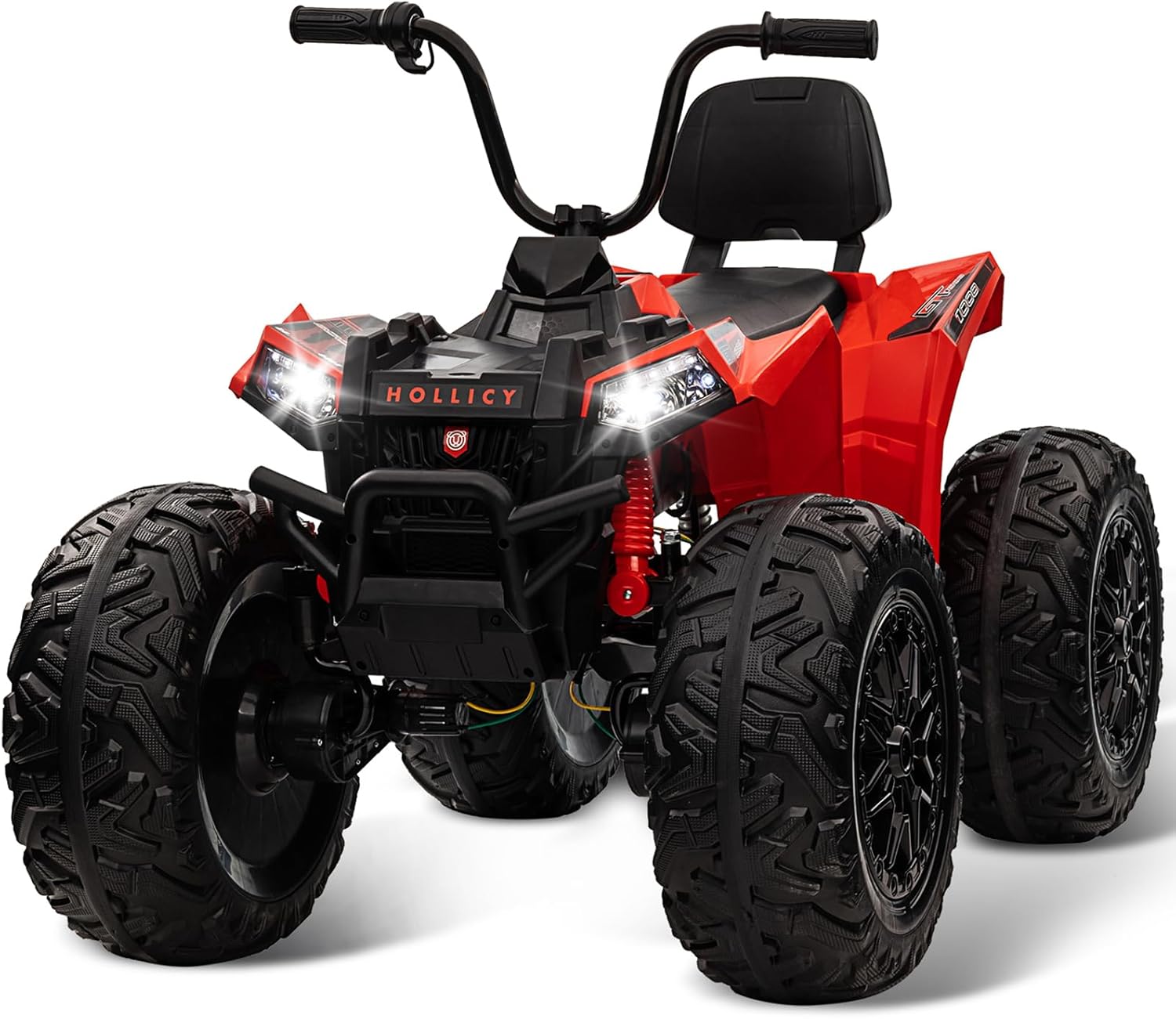 Kids ATV, GAOMON 24V Ride on Car 4WD Quad Electric Vehicle, 4x80W Powerful Engine, with 7AHx2 Large Battery, Accelerator Handle, EVA Tires, LED Light, Full Metal Suspensions, Bluetooth & Music, Red