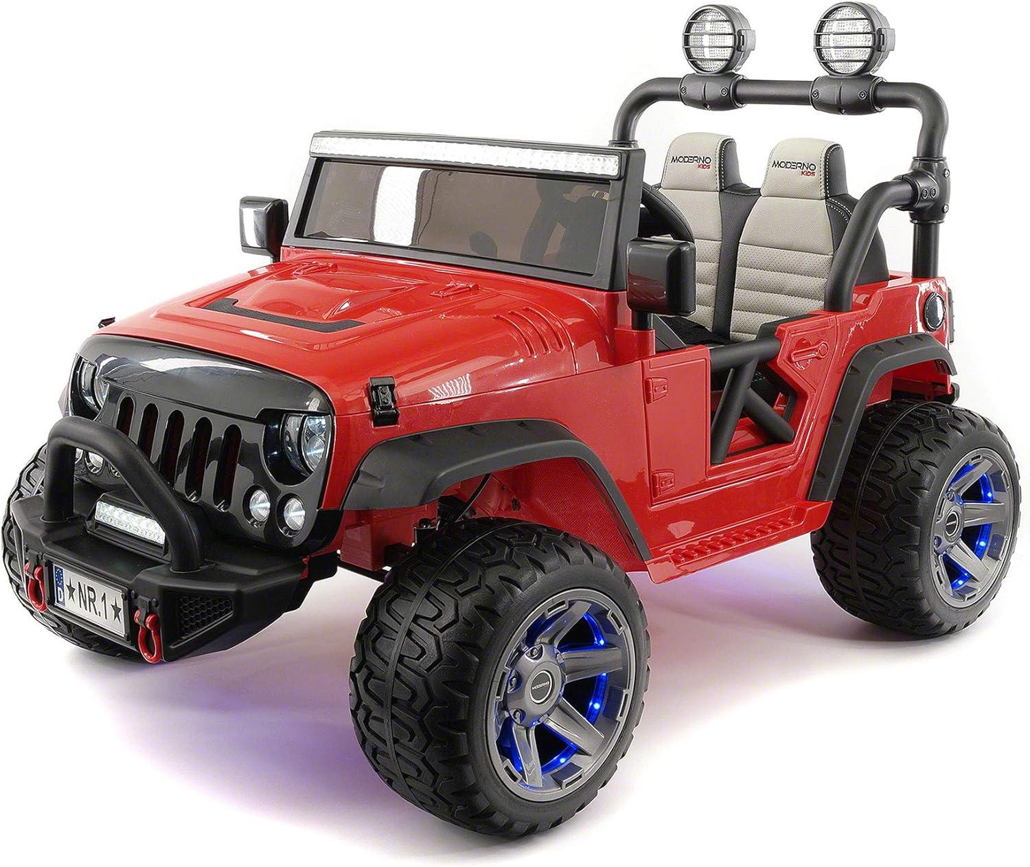 Moderno Kids Trail Explorer 2 (Two) Seater 24V Power Children Ride-On Car Truck with R/C Parental Remote + EVA Foam Rubber Wheels + Leather Seat + Bluetooth FM MP3 Music Player (CherryRed)