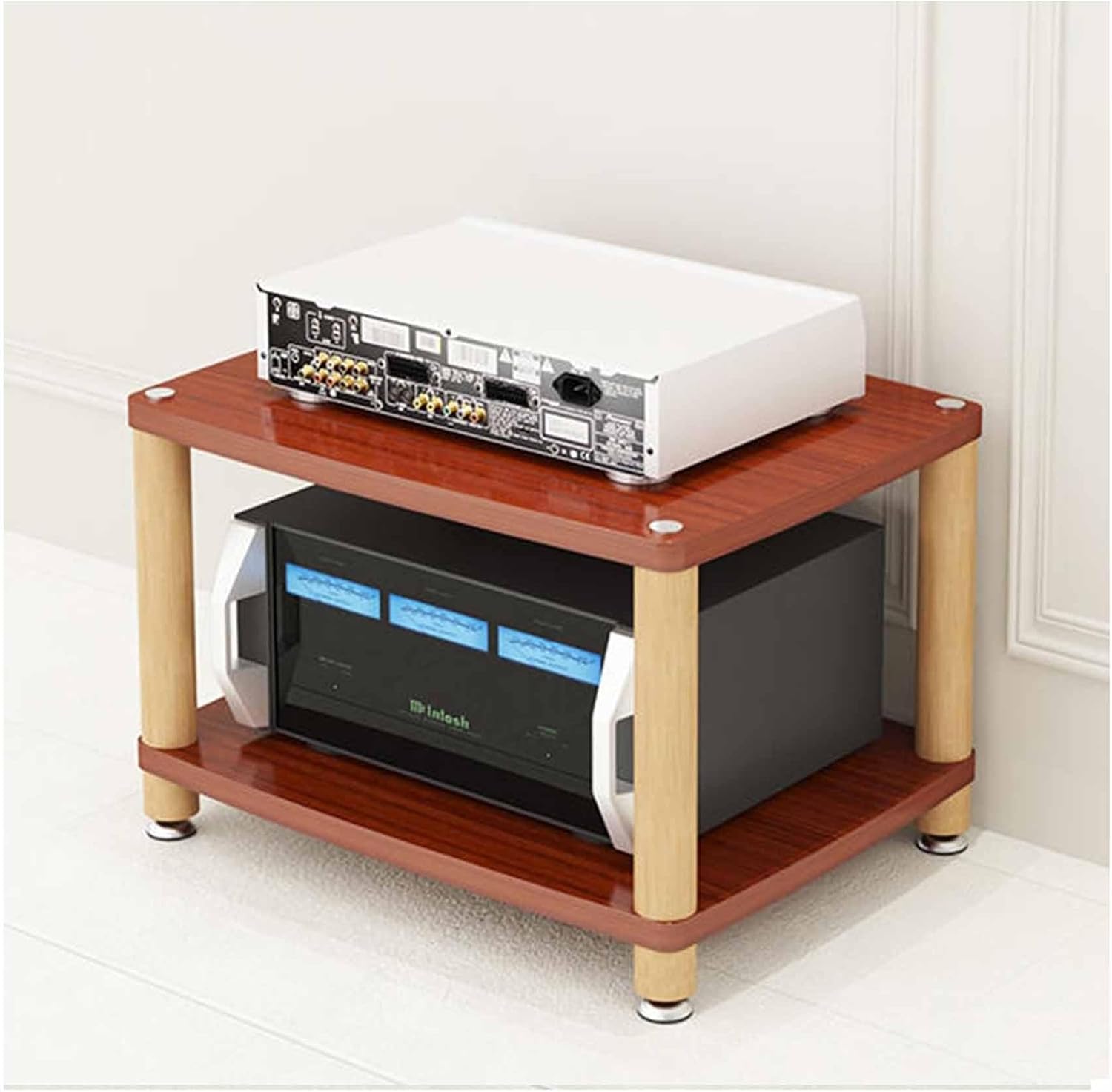 OVOGGPAN AV Media Cabinet Stand Open Storage Audio Rack audio-video shelving Stereo Component Storage Cabinet for Living Room/Bedroom/Farmhouse Standing(Red Walnut