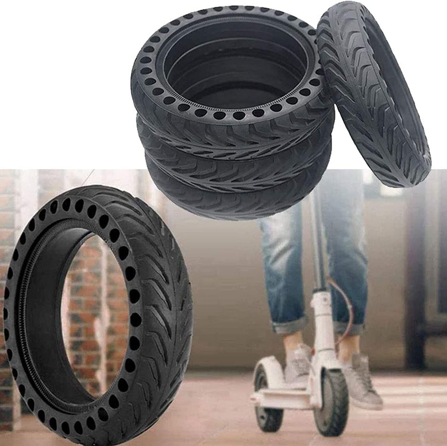Wheels Scooter Tires Front Rear Wheel Solid Tyre 8.5 Inch Anti Slip with Tire Levers Replacement Hub Explosion-proof Tire Set for M365 Electric Scooter 2 Pcs