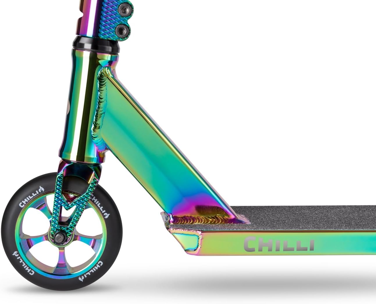 Chilli Pro Scooter- Reaper Reloaded Neochrome Extreme Intermediate and Beginner Stunt Scooter, Reinforced Steel T-Bar, Spider IHC Compression, 120mm Wheels, for Ages 8+