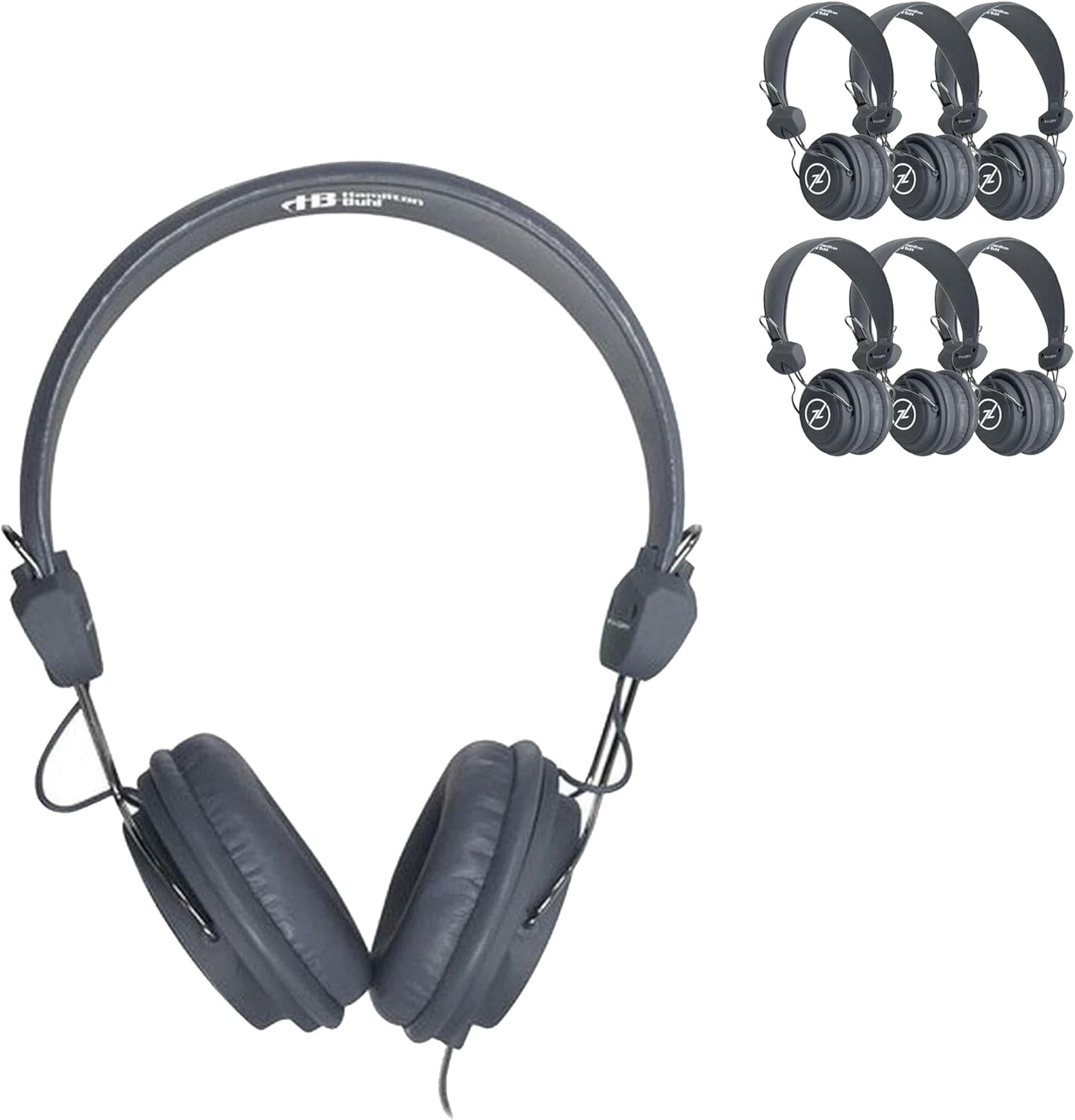 HamiltonBuhl Favoritz 50-Pack Gray TRRS Headsets – Mid-Size On-Ear, In-Line Mic, Leatherette Cushions, Adjustable Headband, 5 ft Chew-Resistant Dura-Cord, 3.5mm Plug – Classroom Use