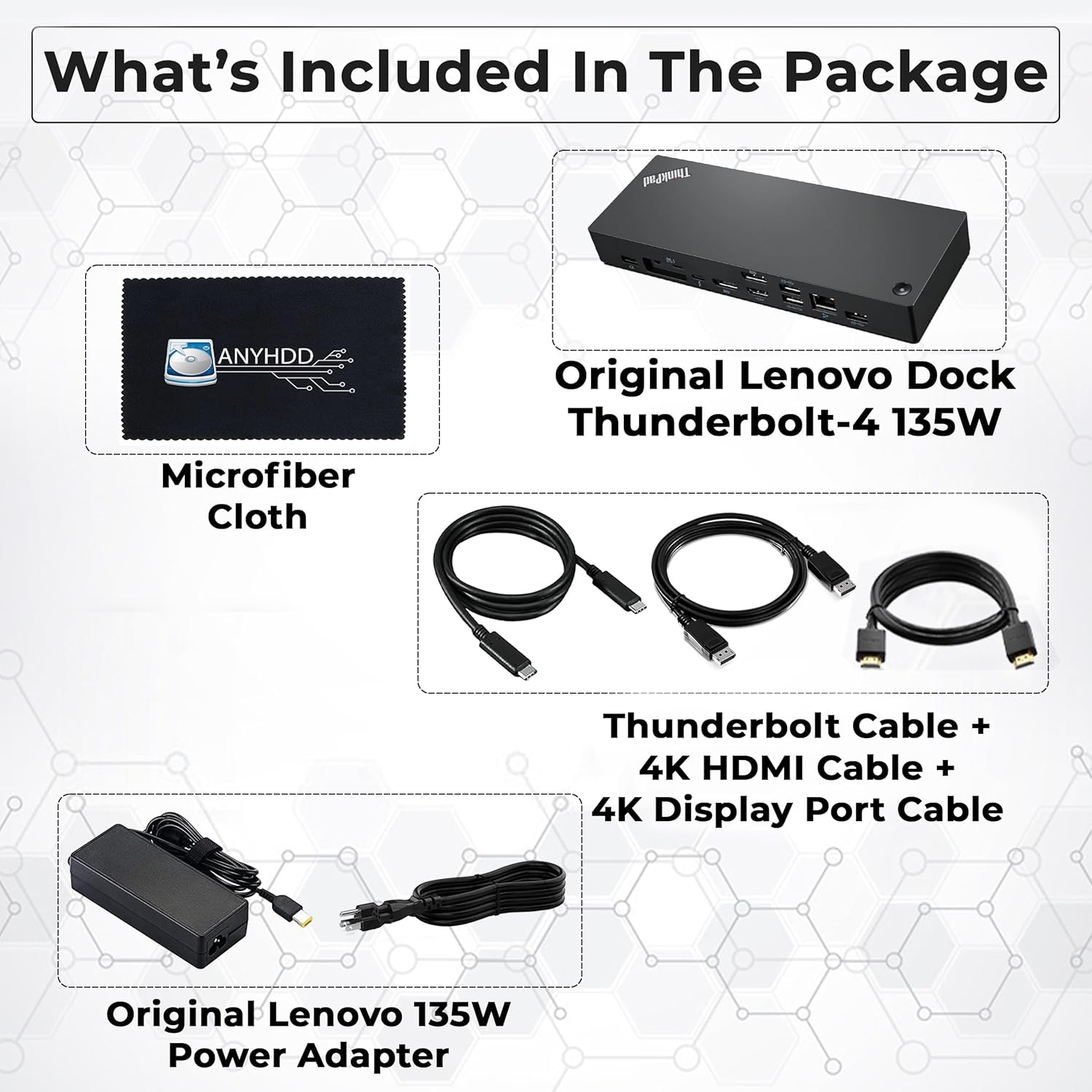 40B00135US Docking Station Thunderbolt 4 Dock - Universal Laptop Docking Stations with 135W Power Adapter + HDMI Cable + DisplayPort Cable + Thunderbolt Cable + Microfiber Cloth (Renewed)