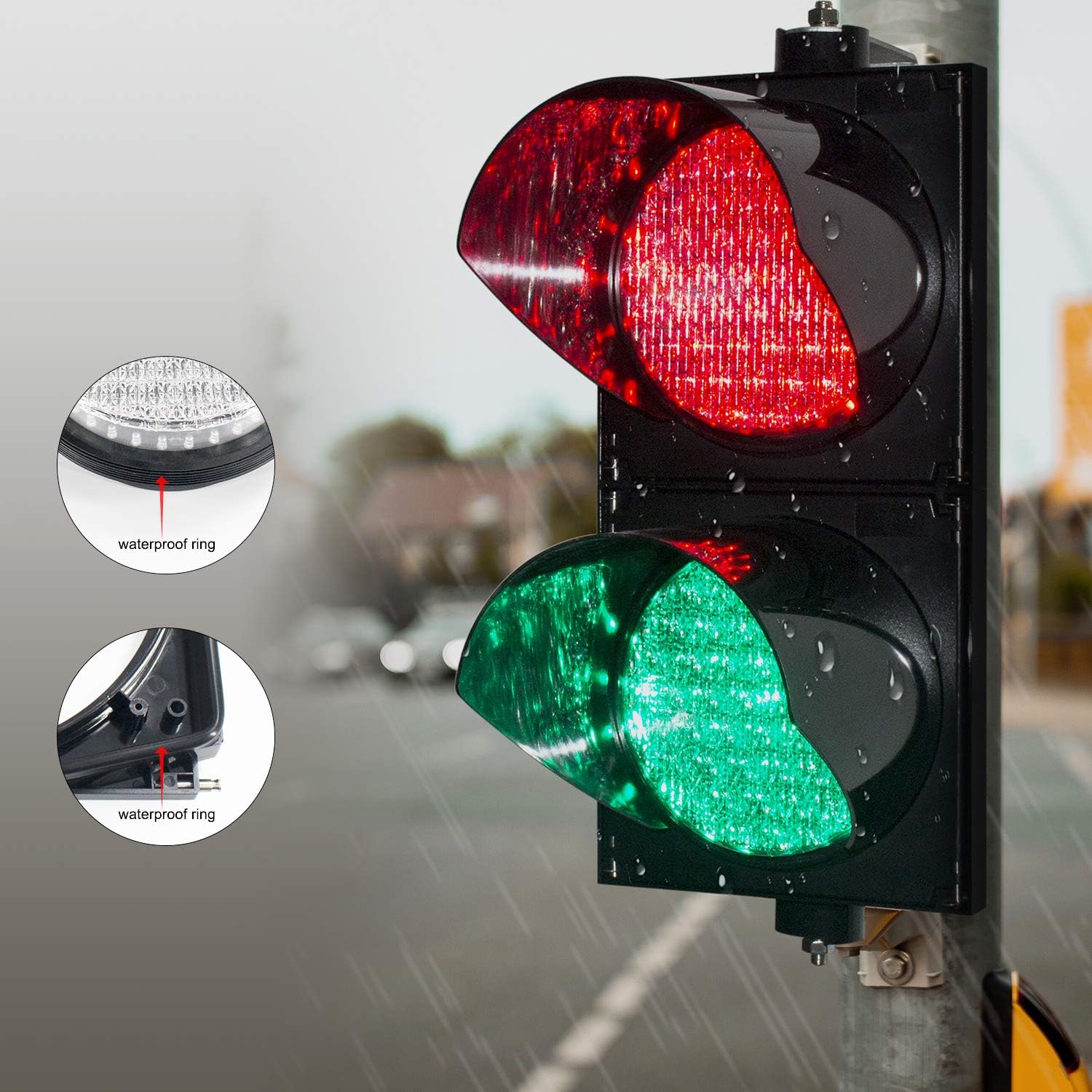 BBMi AC85-265V 200mm(8inch) Traffic Light, Red/Green Stop and Go Light, PC Housing Waterproof IP65 Industrial Cobweb Lens Warning Light.