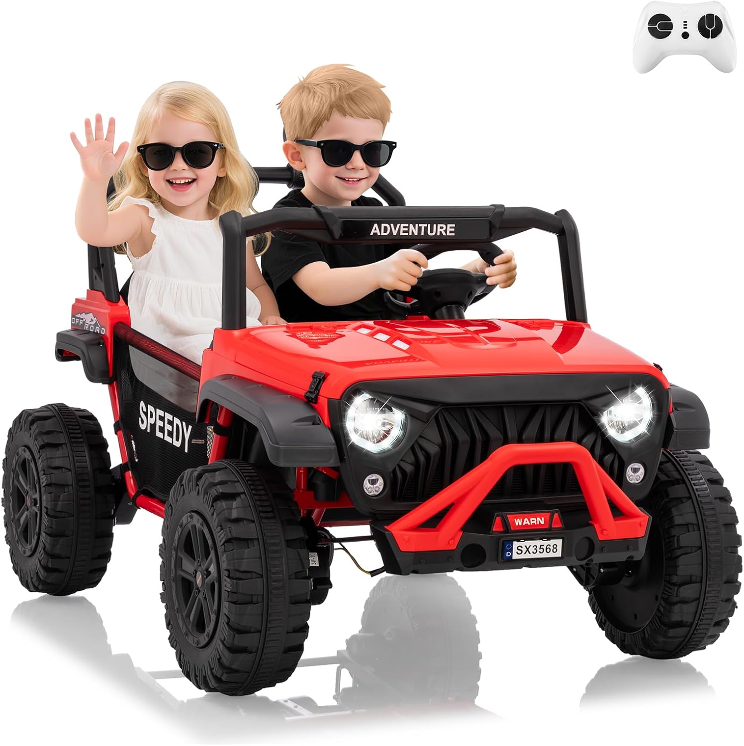 24V Ride on Car for Big Kids, 2 Seater UTV Electric Vehicle with Remote Control, 4WD Kids Ride on Truck, Spring Suspension, LED Lights, Dual Storage, 3 Speeds, Music, Parent Safety Brake