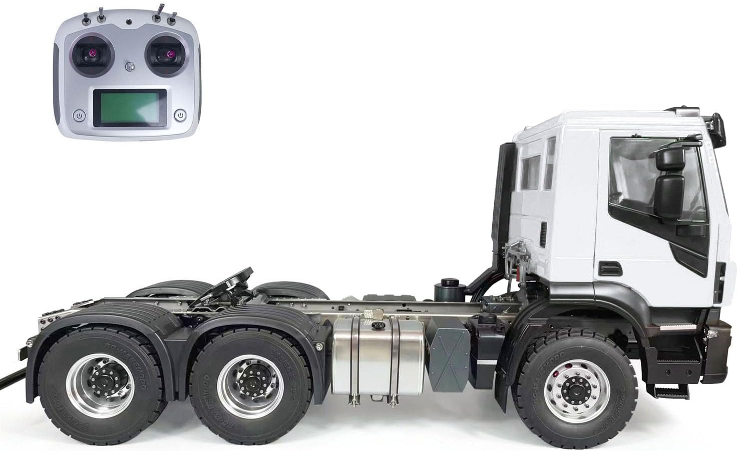 1/14 6x6 RC Tractor Truck Metal Chassis 2-Speed Transmission RC Tow Car Model Sounds Lights Motor ESE Servo I6S Radio Controller Hobby Grade Model Truck(White)
