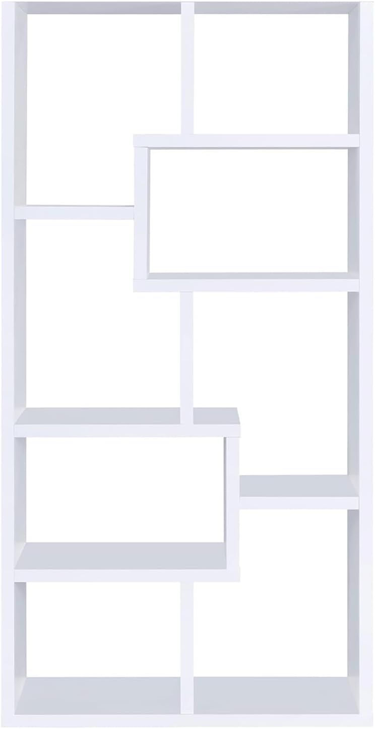 Transitional White 8-Shelf Standard Open Back Geometric Wood Bookcase