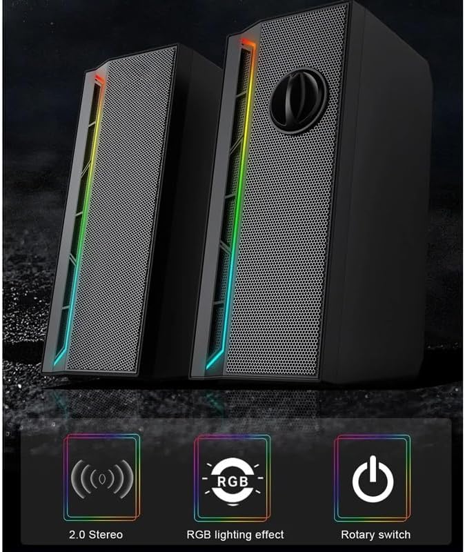 JSEIAJB 3.5mm Aux 2.0 Stereo Surround Music RGB Gaming Speakers Sound Bar for Computer Desktop PC Loudspeakers
