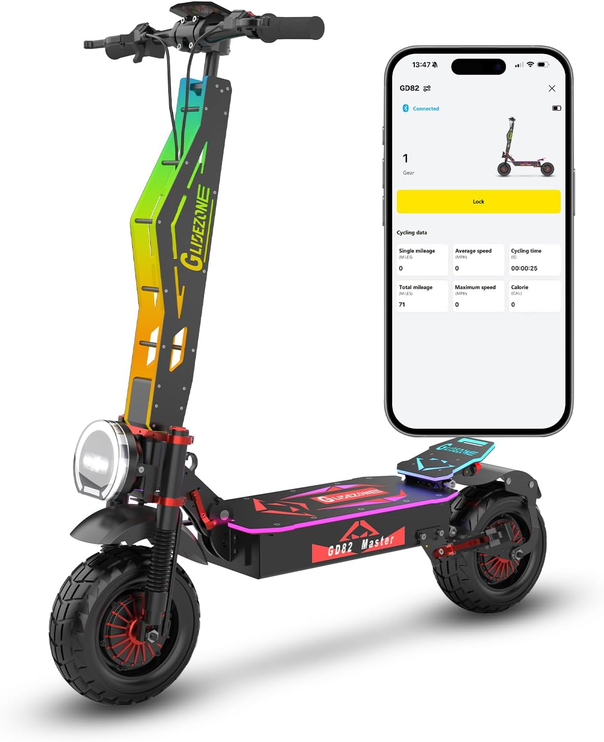 GD82 Electric Offroad Scooter - 55 MPH Fastest Dual Motor Adult Scooter, 7000W Peak, 60-Mile Long Range, 12