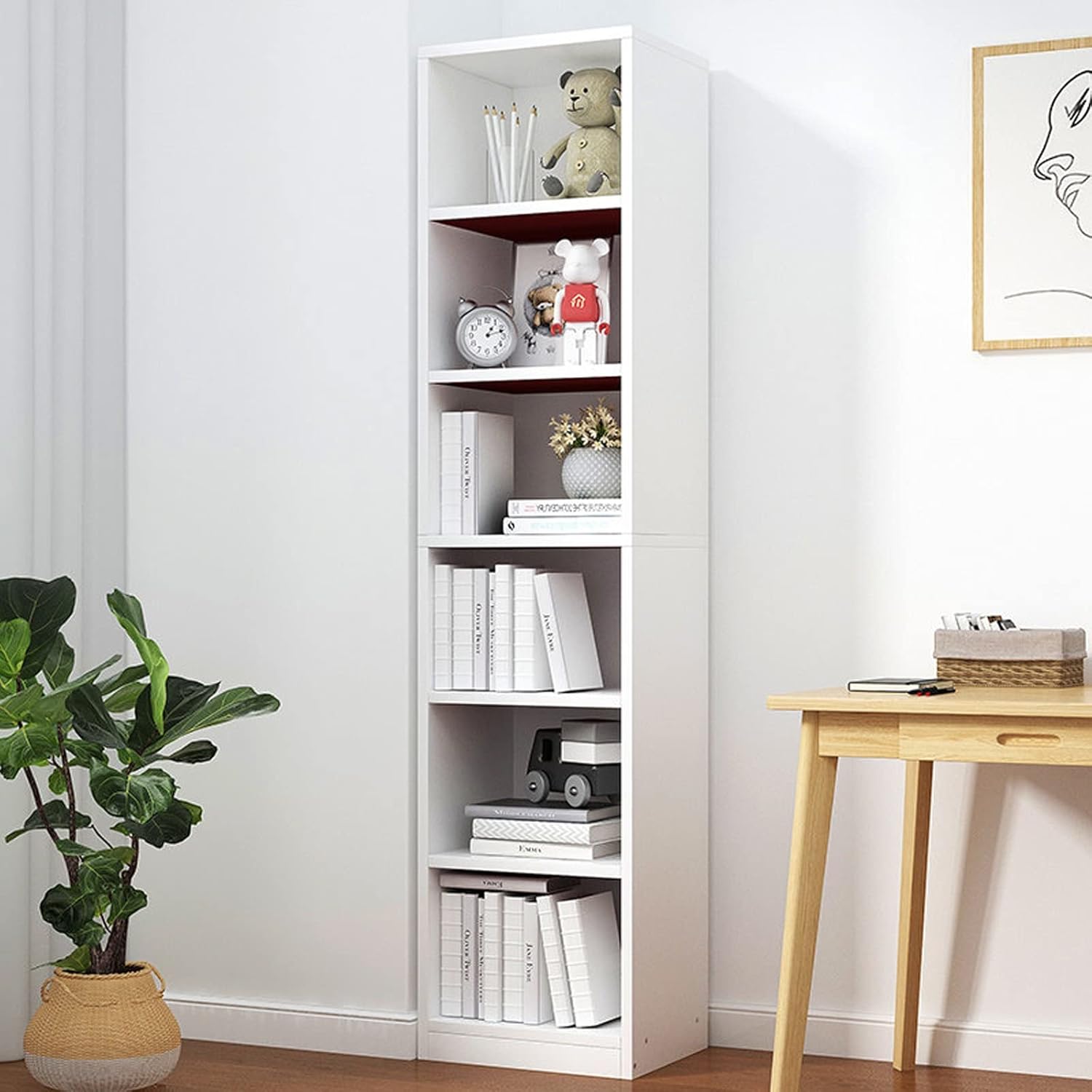HIHELO Book Case Modern Bookshelf, 6 Layers of Warm White, Mostly Used in Living Room and Bedroom Bookshelves