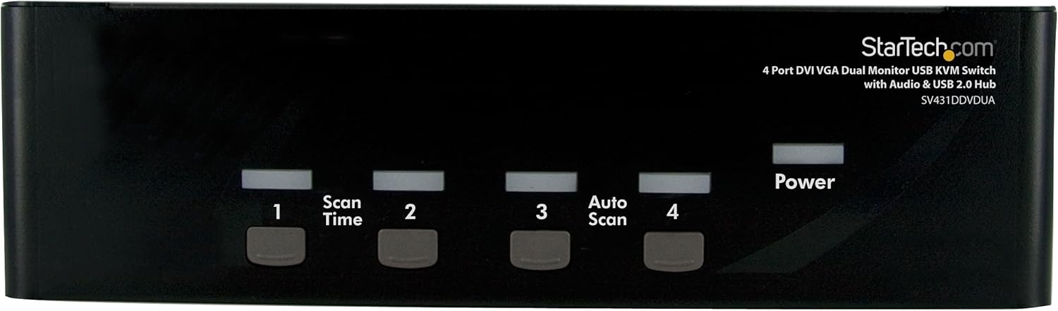 StarTech.com 4 Port DVI VGA Dual Monitor KVM Switch USB with Audio and USB 2.0 Hub, TAA (SV431DDVDUA)