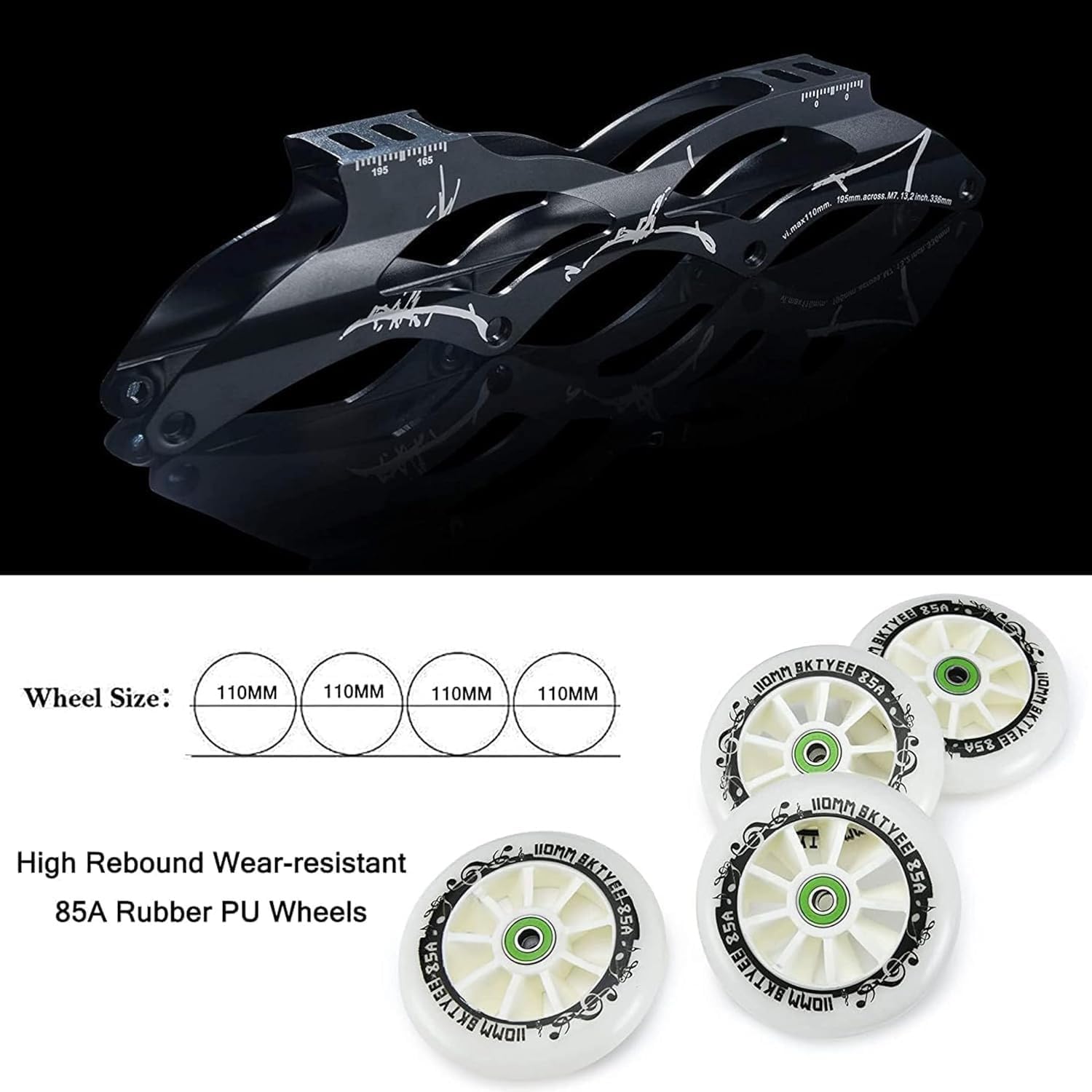 Speed Skates Inline Professional for Adults, 4 X 90-110 Mm Wheels Single Row Adjustable Lightweight Racing Skates for Leisure Sports Enthusiasts Fitness Skating Roller Skates Unisex