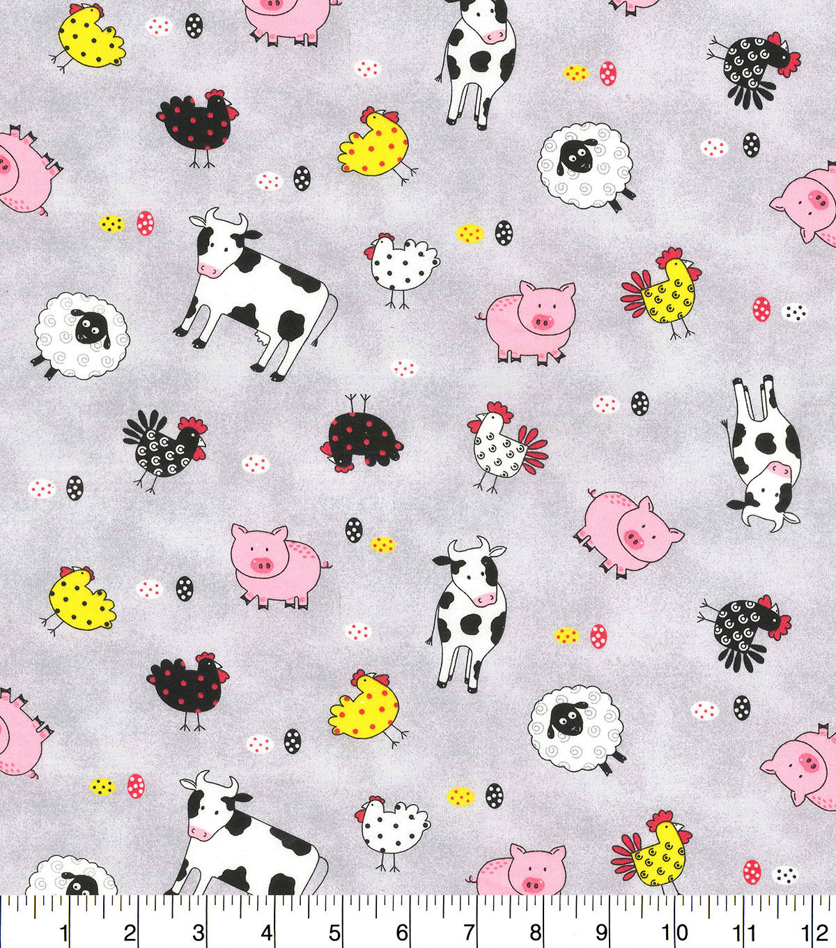 Fabric Traditions Novelty Cotton Fabric Gray Farm Animals