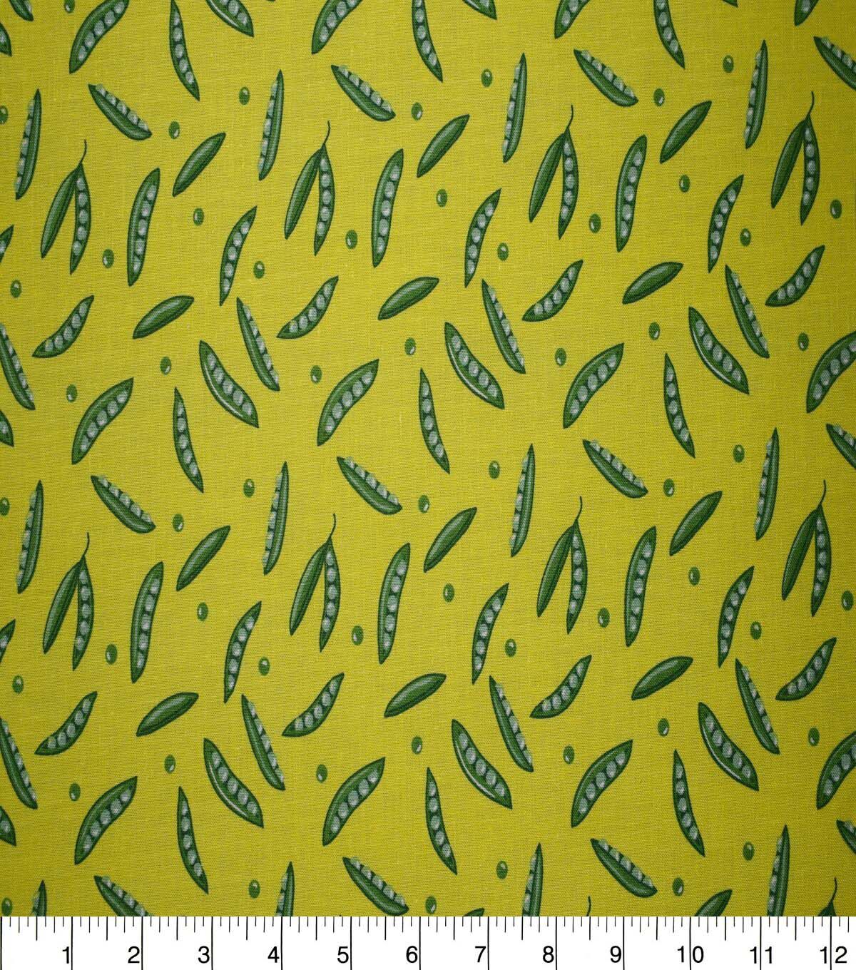 Garden Pea Pods on Yellow Cotton Fabric by Quilter's Showcase