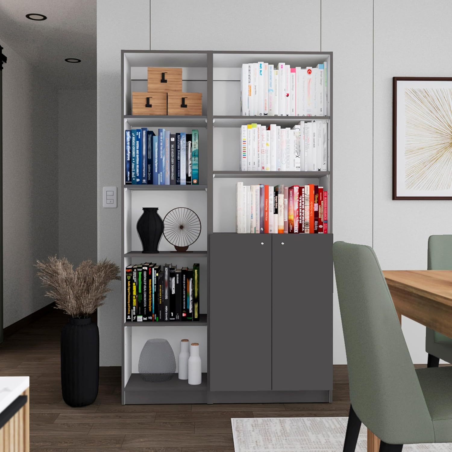 Tuhome Micco 2 Piece Living Room Set with Home Xs Bookcase & Home 2-Door Bookcase, Matt Gray/White, Compact and Functional Storage for Living Room, Office, and Bedroom