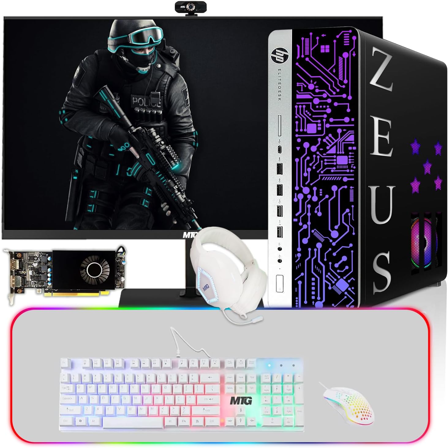 TechMagnet HP G3 Gaming Desktop - i7 6th Gen, RX 550 Graphics, 16GB RAM, 1TB SSD + 2TB HDD, 27'' 165Hz Monitor, 4-in-1 Gaming Kit, Webcam, WiFi, Windows 11 Pro (Renewed)