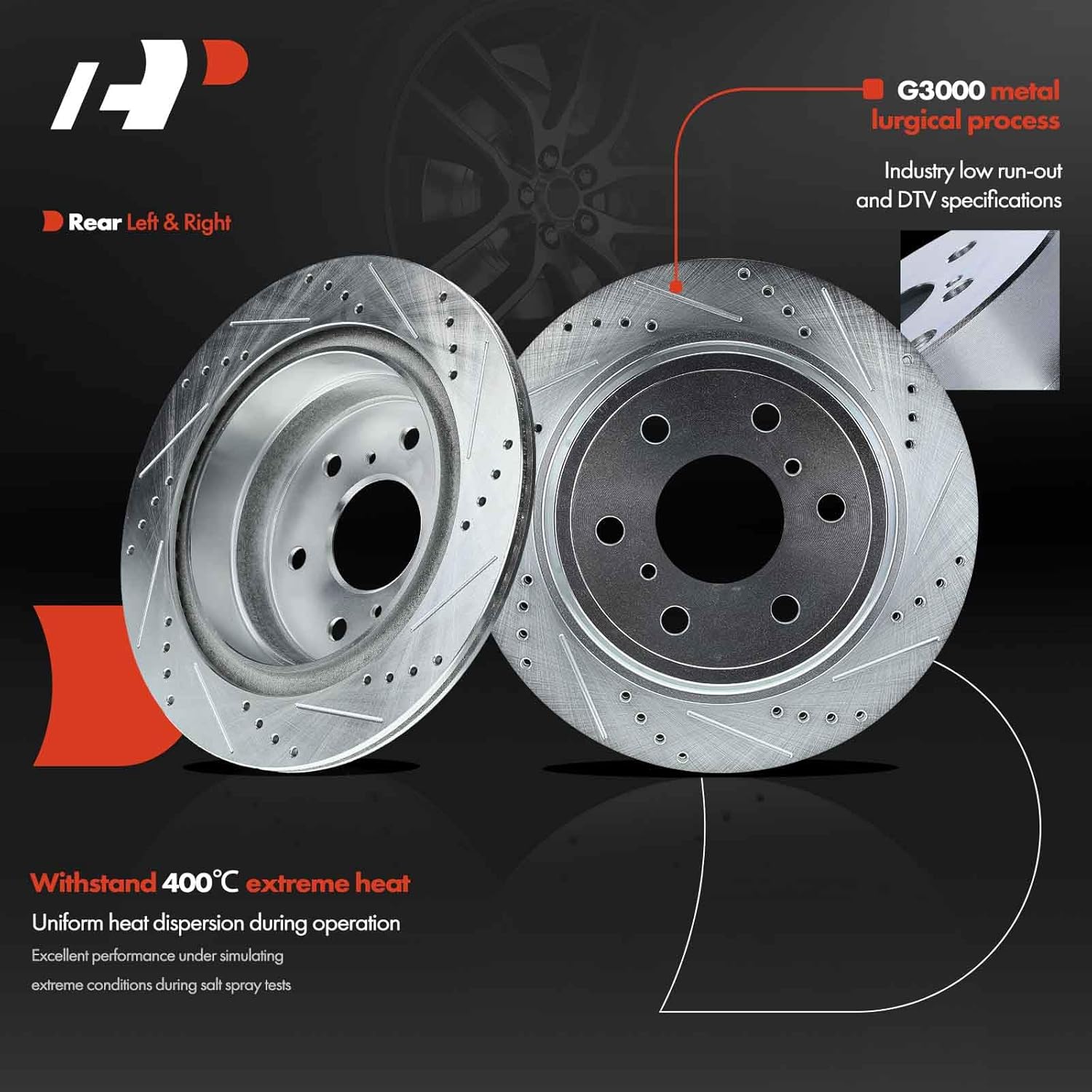 A-Premium Front and Rear Drilled and Slotted Disc Brake Rotors Compatible with Select Chevy, GMC and Cadillac Models - Silverado 1500, Sierra 1500, Escalade, Avalanche, Suburban, Tahoe, Yukon, 4-PC