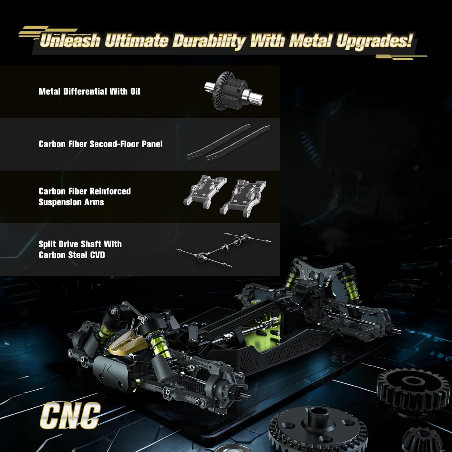 RIAARIO 1/10 Brushless RC Cars, RTR, Beginner, 40+ MPH, Metal Drivetrain, 4WD, Waterproof Electronics, Carbon Fiber, Black, Ages 14+