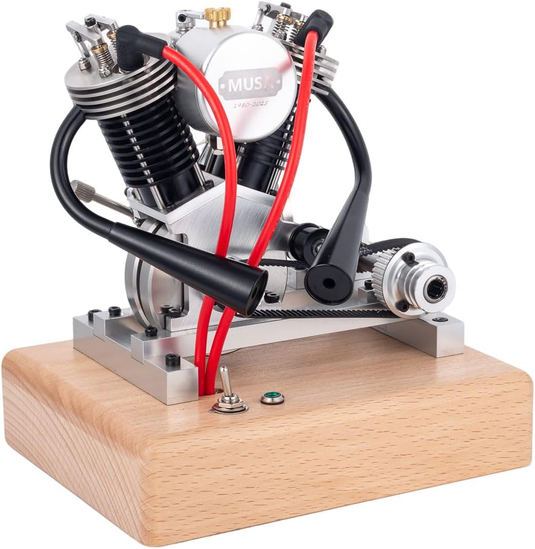 MUSA Hoglet V-Twin Engine Model, V-Type Twin-Cylinder 4-Stroke Model, Realistic Motorcycle Kick Start Internal Combustion Engine (RTR/Upgrade Large Version)