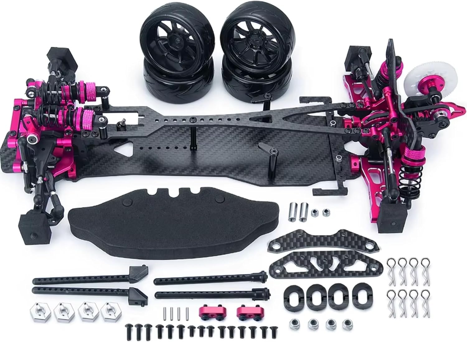 for Sakura for D5 1/10 Metal Carbon Fiber Plastic Frame Kit Wheel Rims Shock Absorbers RC Remote Control Drift Car Parts RC Car Repair Kit(Purple)