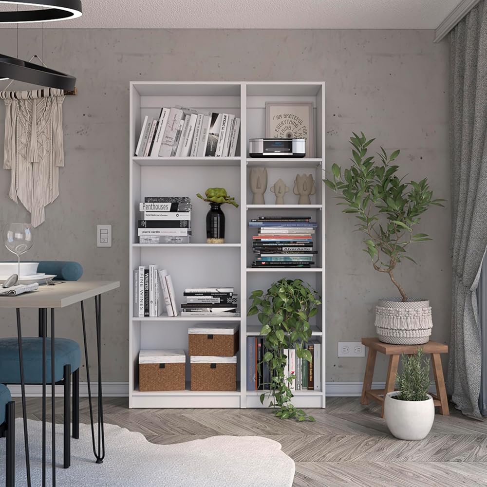 Benicabaly 2 Piece Bookcase Living Room Set for Modern Homes, Ample Storage with 9 Shelves, Sleek Matte Gray Finish