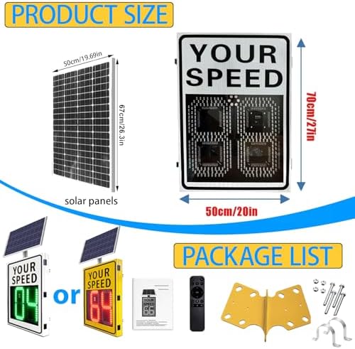 Solar Powered Traffic Speed Limit Sign, Adjustable Radar Feedback Board, Remote Control, IP65 Waterproof, Yellow, 24x35in - Enhance Road Safety and Visibility