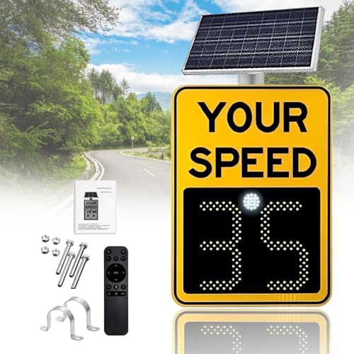 Solar-Powered Radar Speed Display Sign, LED Traffic Warning & Feedback Sign with Remote Control, Your Speed Alert, Yellow, 60x90cm (24x35in) - Enhance Road Safety
