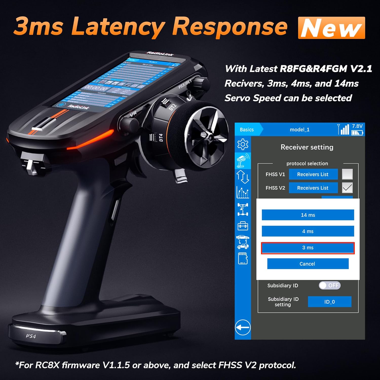 Radiolink RC8X 8CH 2.4G RC Transmitter and R8FG&R4FGM V2.1 Gyro Receivers, 5.8G 48CH Image Transmission Receiver&5.8G OSD Camera, for RC Drifting Crawler Cars Boats