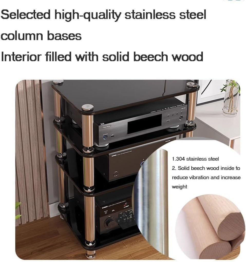 4 Layer Audio Cabinet Stand MDF Audio Rack for Record Players Power Amplifiers Shock Absorbing Feet Equipment Storage System Stand (Brown 60 * 48 * 10cm(1Tier))