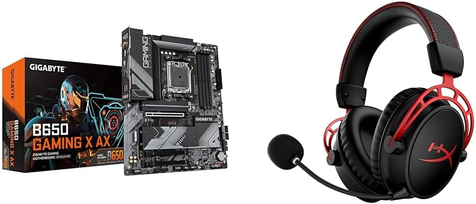 GIGABYTE B650 Gaming X AX (AM5/ LGA 1718/ AMD/ B650/ ATX) & HyperX Cloud Alpha Wireless - Gaming Headset for PC, 300-hour Battery Life, DTS Headphone:X Spatial Audio