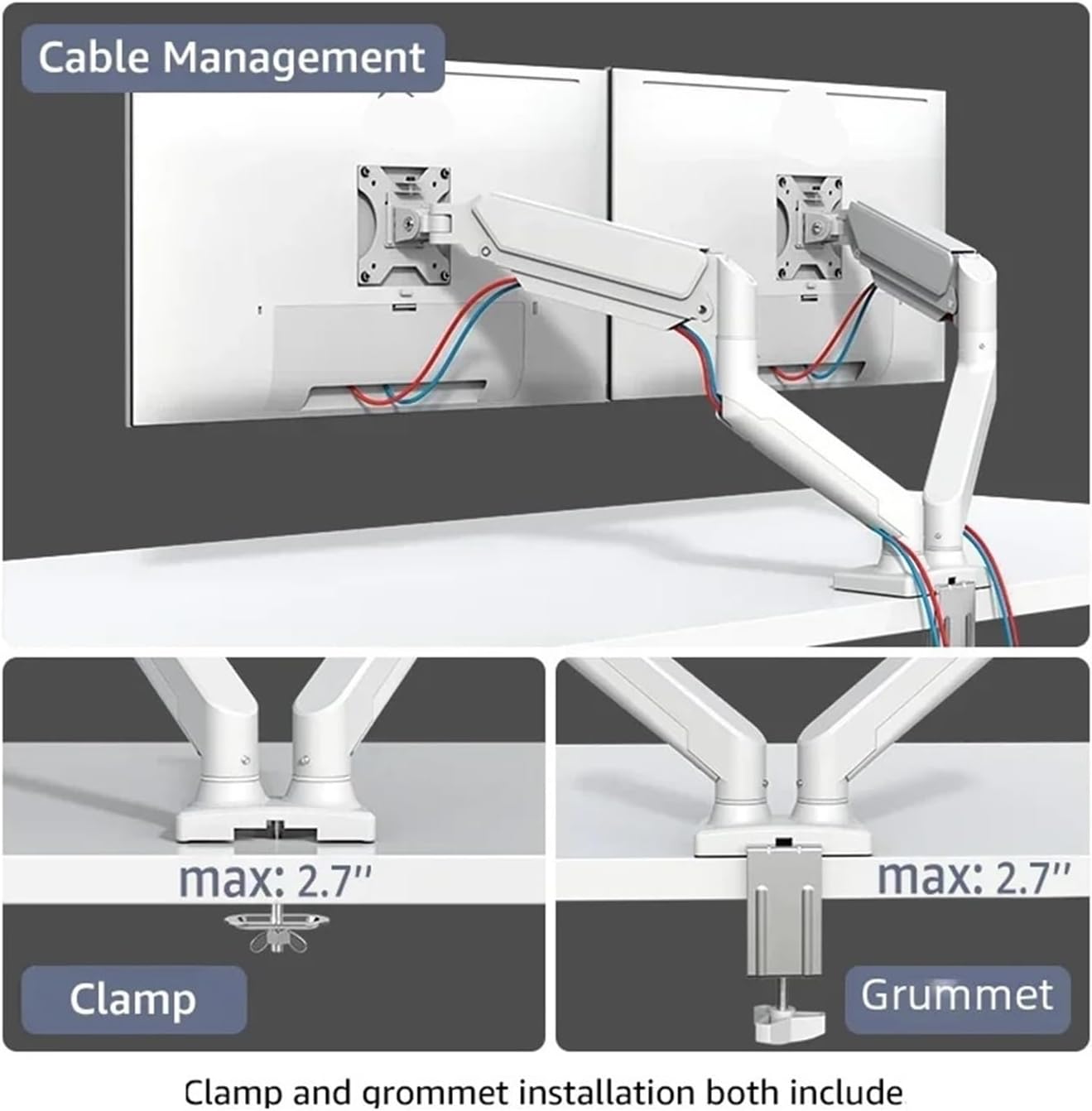 Desktop Gas Spring Dual Monitor Stand arm for 13