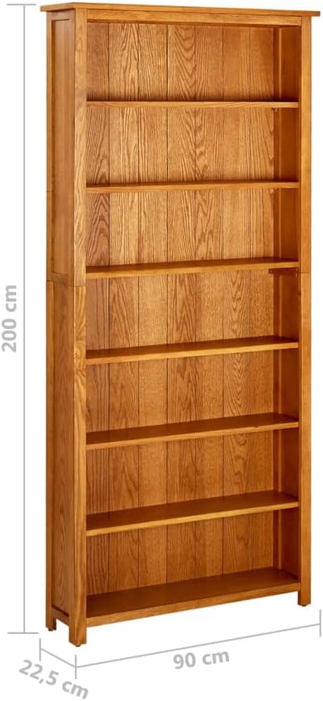 Benicabaly 7-Tier Bookcase with 7 Shelves, Solid Wood and MDF, Classic Design, Natural Finish