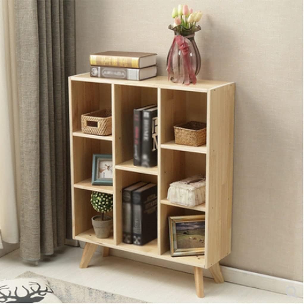 PAASHE Solid Wood Bookshelf Cabinet Leg Frame Design Bookcase Open Compartment Rack Bookcase Large Capacity 8 Grid Bookshelves