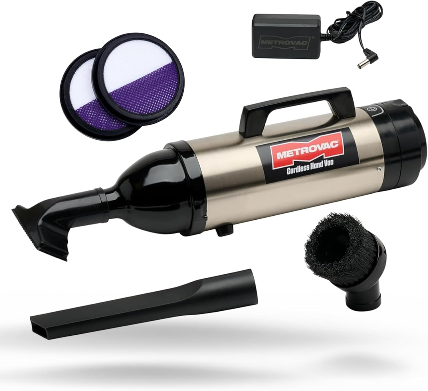 METROVAC HEPA Filters 2 Pack Bundle with Stainless Steel Cordless Hand Vac Vacuum