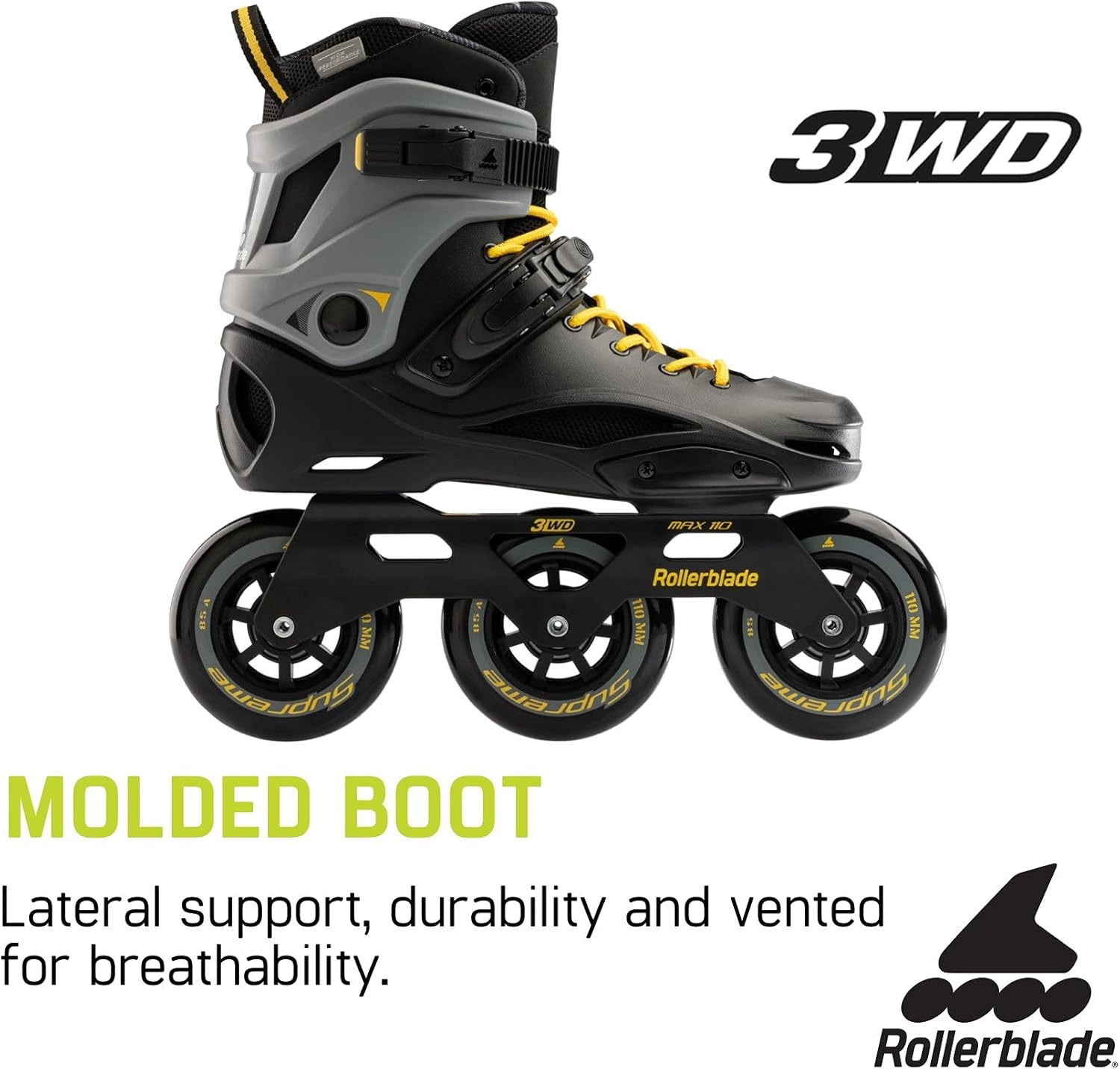 Rollerblade RB 110 Unisex Adult Fitness Inline Skate, Black/Saffron Yellow, Urban Performance Inline Skates