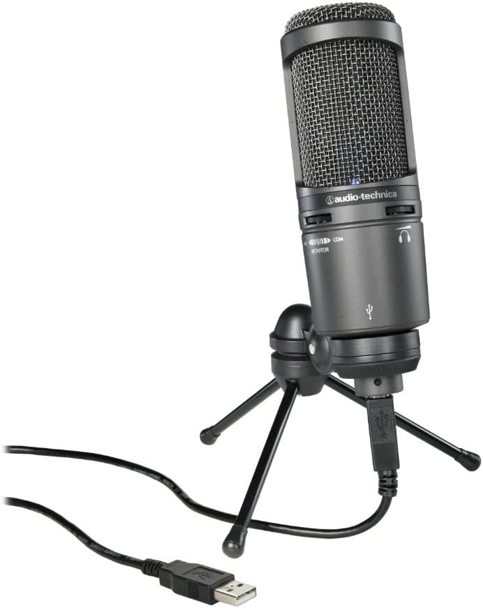 Audio-Technica AT2020USB+ Cardioid Condenser USB Microphone, with Built-in Headphone Jack & Volume Control, Perfect for Content Creators (Black)