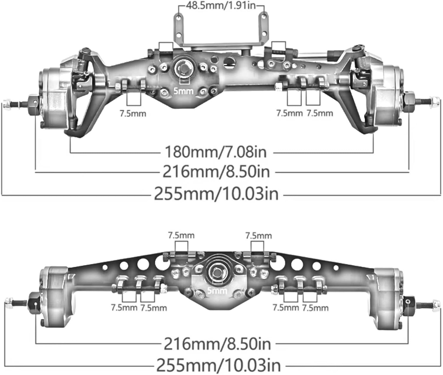 Rc Front Rear Axle for Axial for Capra 1.9 for UTB AXI03004 for LCG 1/10 RC Crawler for Chassis Upgrade Aluminum Offset Front Rear Portal Axle with Servo Mounts(Red,Axle F-R)