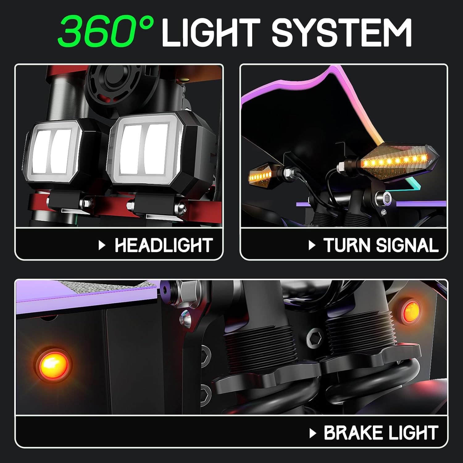Electric Scooter Adult K8 6000w Dual Motor, Max Speed 50MPH Range 70 Miles, 12 Inch Street Tires Commuter Dual Suspension E-Scooter with Seat and RGB Light