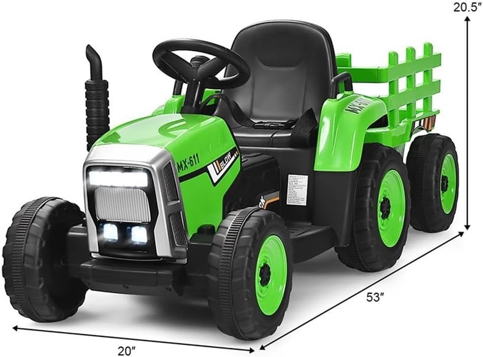 Pemberly Row 12V Kids Ride On Tractor with Trailer Ground Loader Green