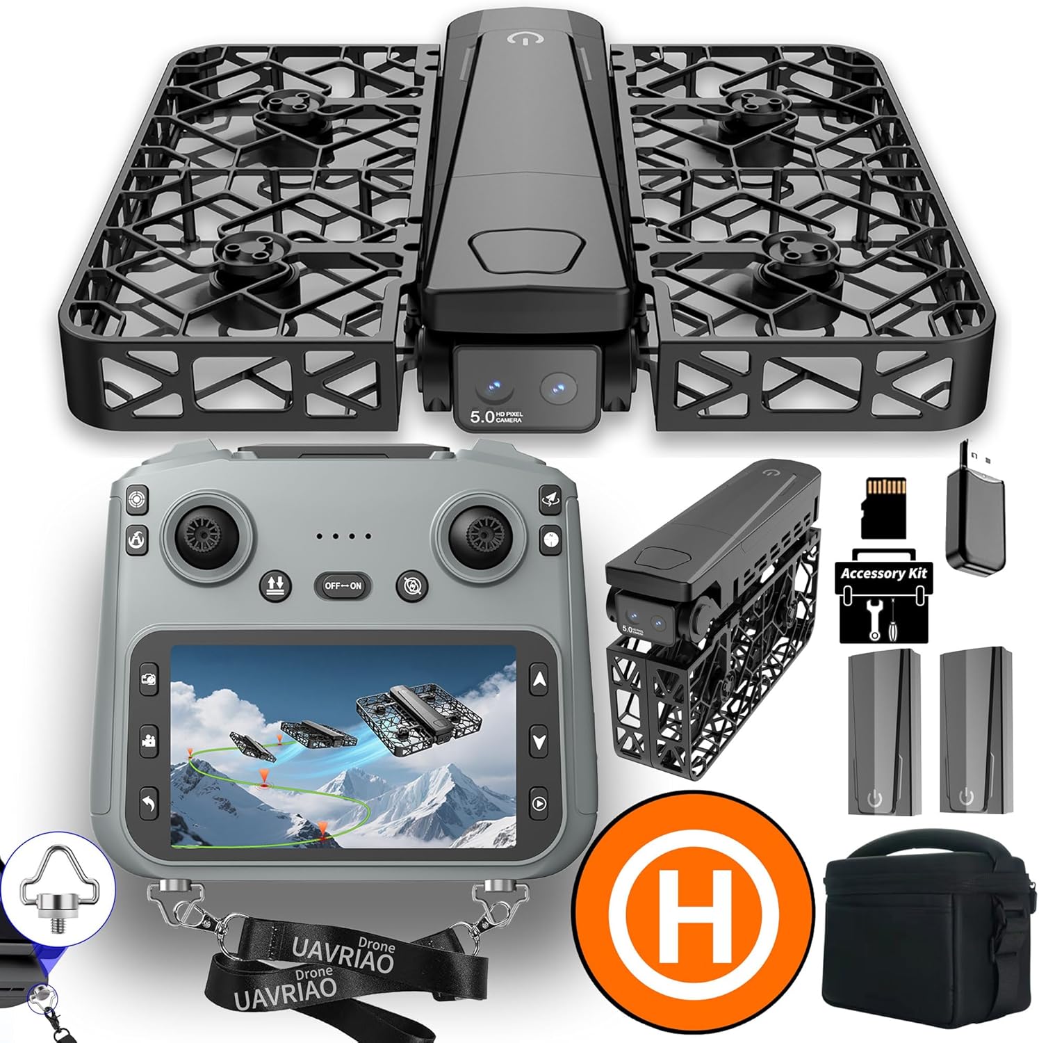 Folding Selfie Drone with 2K HD Camera Gesture Control & Auto Follow Me Quadcopter for Adults Gesture Control, Waypoint Flight, Stunt Mode, 360° Protection, One-Key Operation