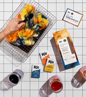 Lion Brand 3.5oz Tangerine Yellow & Blue Fishermen's Wool Yarn RIT Dye Kit