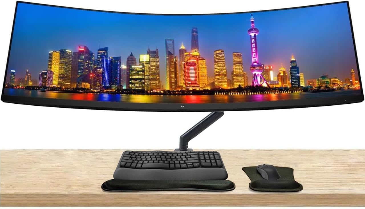 HP EliteDisplay E45c G5 45 inch 5120 x 1440 DQHD Curved Monitor, with Full Dock, DisplayPort, USB-C, Speaker, MK670 Wireless Keyboard & Mouse, Gel Mouse & Wristpad