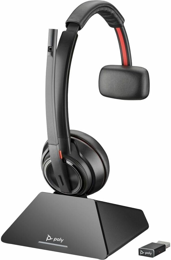 Poly Savi 8210 UC DECT 1920-1930 MHz USB-A Headset - Mono - Wireless - Bluetooth/DECT - 590.6 ft - 20 Hz - 20 kHz - On-ear, Over-the-head - Monaural - Ear-cup - Noise Cancelling, Omni-directional Micr